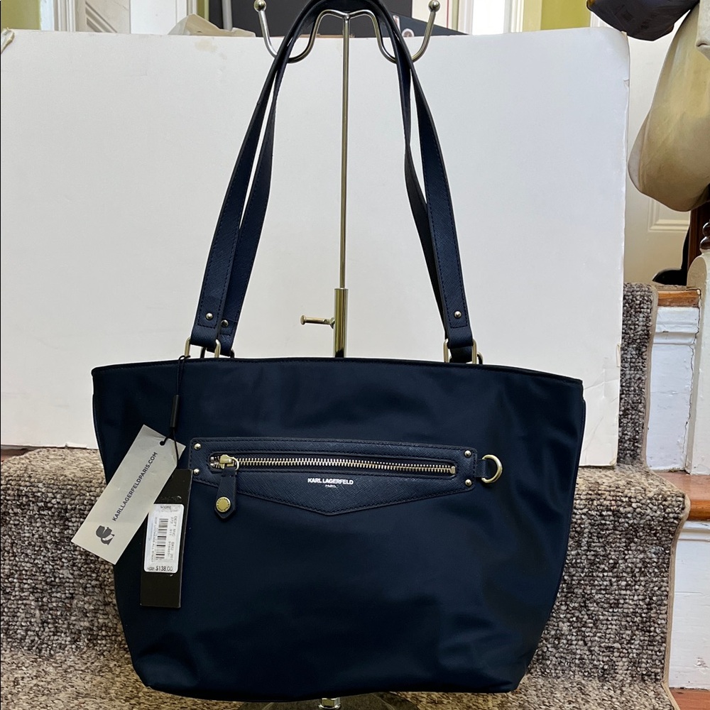 Karl Lagerfeld Dark Blue Tote with Silver Accents